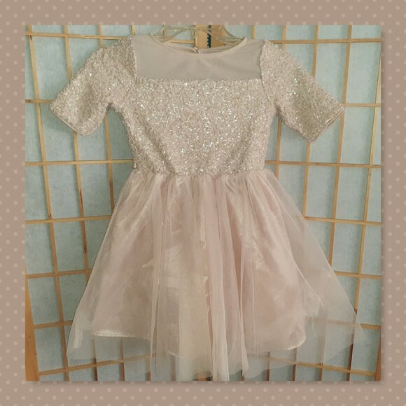 LILT DRESS ROSE GOLD PINK TULLE SHIMMER FORMAL FANCY PARTY HOLIDAY-GIRLS SIZE 8 - Picture 1 of 4